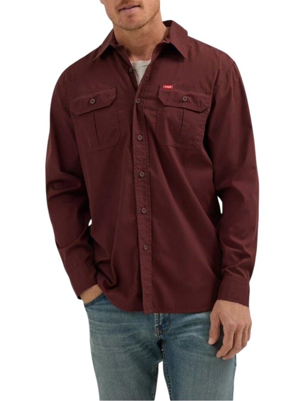 WRANGLER Burgundy Western Utility Button Down Shirt Men's M